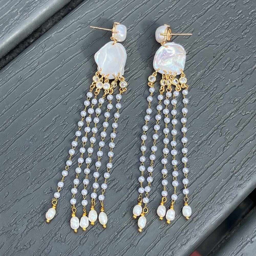 Anthropologie pearl chandelier dangle post earrings art deco mermaidcore coastal